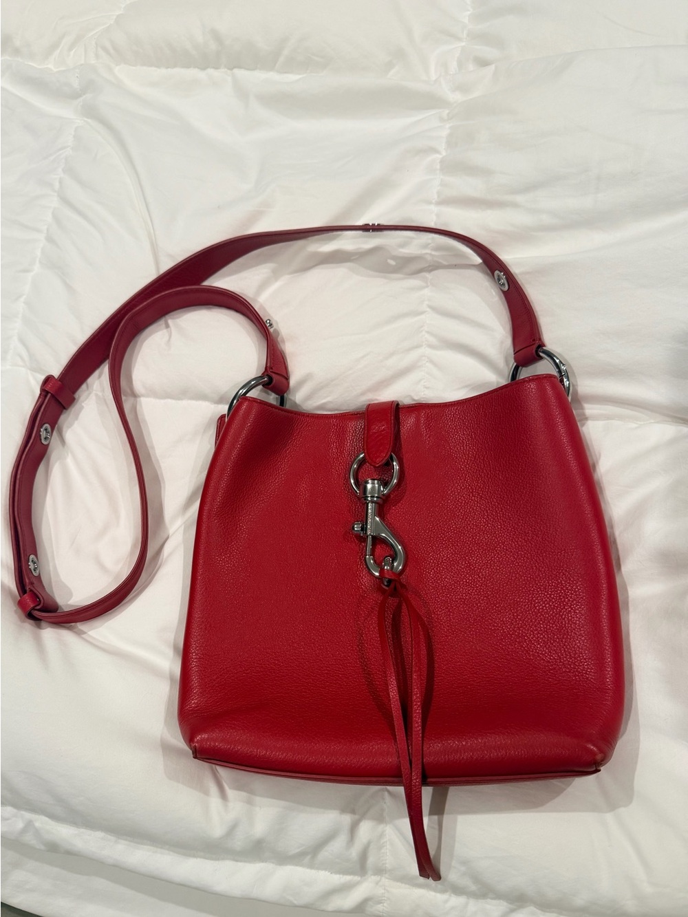 Rebecca Minkoff Red Pebbled Leather Shoulder Bag with Signature Hardware